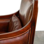 Comfortabele Artdeco Design Armchair/ Fauteuil In Cognac Kleurig Schapenleer Gecombineerd Met Hou thumbnail 11