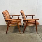 Tweetal Vintage Houten Fauteuils Met Gestreepte Stof, 1970’s thumbnail 13