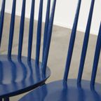 Set Van 3 Mooie Vintage Jaren ’60 Blauwe Houten Eetkamerstoelen/ Spijlen Stoelen thumbnail 11