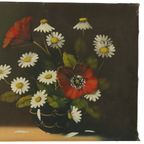 Bloemen Stilleven Schilderij Margrieten Klaproos Gesigneerd 47x38cm thumbnail 5