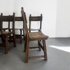 Set Van 6 Vintage Brutalist Eetkamerstoelen/ Spaanse Stoelen thumbnail 5