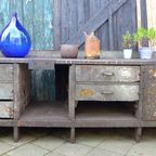 Prachtige Grote Vintage Industriele Toonbank Werkbank 273 Cm thumbnail 5