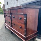 Antiek Engelse Mahonie 8 Ladenkast - Dressoir 180 Cm Breed thumbnail 14