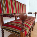 Antieke Vintage Franse Eikenhouten Bank, Halbank Eetkamerbank thumbnail 18