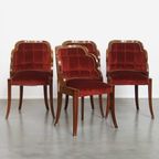 Unieke Set Van 4 Originele Art Deco “wolken” Eetkamerstoelen Met Luxe Rode Bekleding thumbnail 2
