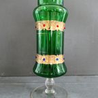 Vintage Vaas Groen Glas Op Voet Met Versieringen thumbnail 8