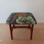 Scandinavisch Design Teakhouten Poef Met Linnen Fauna Print thumbnail 2