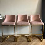 3 Barstoelen Roze Velvet/Gouden Voet thumbnail 4