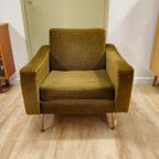 Vintage Fauteuil Stoel Ribstof Groen Messing thumbnail 16