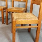 Set Van 4 Vintage Design Hout En Riet Eetkamerstoelen thumbnail 14