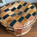 Vintage Gekleurde Leren Lapjes Pief Cognac Ø 49 Cm thumbnail 2