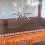 Antiek Eiken Theekastje Met Los Dienblad, Stergeslepen Glas, 78 Cm Hoog thumbnail 5