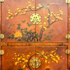Vintage Rode Chinese Kast Vogels, Bloemen / Bohemian Kast / Oosterse Kast / Chinese Red Cabinet thumbnail 15