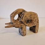 Vintage Olifant Beeld Houten Olifant Beeldje Houtsnijwerk thumbnail 4