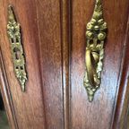 Prachtige Uitneembare Antiek Mahonie Kast Met Deuren Met Glas, Planken En Binnenlades thumbnail 13