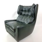 Vintage Groene Leren Fauteuil Op Wieltjes thumbnail 2