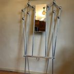 Vintage Staande Kapstok Met Spiegel Aluminium Frans thumbnail 14