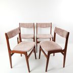 6 Vintage Teak Houten Stoelen | Roze Stoelen Ribstof Deens thumbnail 2