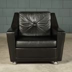 Vintage Lederen Fauteuil – Zwart – Jaren 70 thumbnail 12