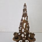 Brutalist Bronzen Judaica Wainberg Kandelaar Vintage thumbnail 6