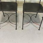 Set Van 4 Vintage Ijzer En Leer Stoelen, Zwart thumbnail 9