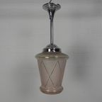 Art Deco Hanglamp Met Roze Glazen Kap, Jaren 30 thumbnail 3