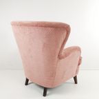 Vintage Roze Fauteuil Schuine Pootjes Roze Fijner Ribstof thumbnail 7