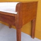 Antiek Eikenhouten Wastafel Meubel Met Marmer Blad, Tafeltje thumbnail 13