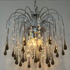 Xxl Grote Murano Kroonluchter Hanglamp Taupe Chrome Frame thumbnail 12