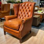 Gave Engelse Chesterfield Oor Fauteuil Cognac Leer thumbnail 3