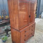 Antieke Engels Kabinet Mahonie Afm. 121X58Cm En 195Cm Hoog. thumbnail 4