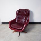 Scandinavian Red/brown Skai Leather Relaxed Armchair, 1969 thumbnail 2