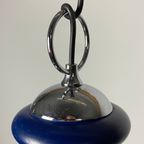Vintage Glass Sphere With Blue Metal Pendant From The 1970's thumbnail 7
