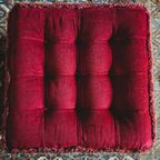 Vintage Boho Fluwelen Gecapitonneerde Poef Met Franjes thumbnail 5