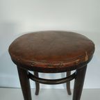 Vintage Antieke Thonet Kruk Stool (Webbing/Leer) thumbnail 3