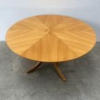 Vintage Salontafel Rond, Notenhout, Middenpoot - Alma 100cm thumbnail 4