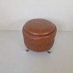 Vintage Mid Century Poef Bruin Met Chroom Poten thumbnail 3