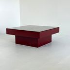 Mid Century Rode Italiaanse Salontafel Met Glazen Blad thumbnail 6