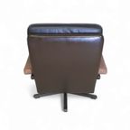 Beautiful Vintage Design Leolux Swivel Armchair, Made In Brown / Darkbrown / Black Leather And Wo thumbnail 6