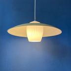 Mid Century Deense Hanglamp  Met Gele Metalen Kap En Opaline Glazen Kap thumbnail 2