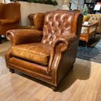 Stoere Industriële Vintage Cognac Chesterfield Lounge Fauteuil thumbnail 8