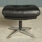 Vintage Lederen Draaifauteuil Met Hocker – Jaren 70 thumbnail 2
