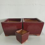 Set Vintage Bloempotten Keramiek Bordeauxrood thumbnail 12