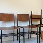 Vintage Industriële Houten Stoelen Met Metalen Onderstel thumbnail 5