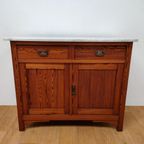 Vintage Frans Dressoir Commode, Ladekast Badkamermeubel Met Marmer Blad 110 thumbnail 5