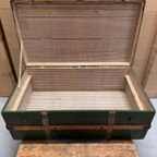 Hutkoffer, Kist, Groen Met Houten Latjes thumbnail 16