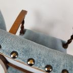 Brocante Blauwe Rookstoel | Antiek Blauwe Fauteuil thumbnail 9