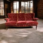 Vintage Barok Zetel / Canapee In Rood Fluweel – Antieke Sofa thumbnail 6