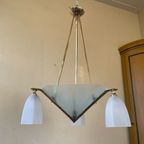 Plafondlamp Lamp 3 Arms Art Deco Jaren 30 Matglas Frans thumbnail 8