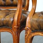 Set Van 2 Sierlijke Rundleren Barokke Chesterfield Fauteuils/ Armchairs Met Queen Ann Pootjes thumbnail 3